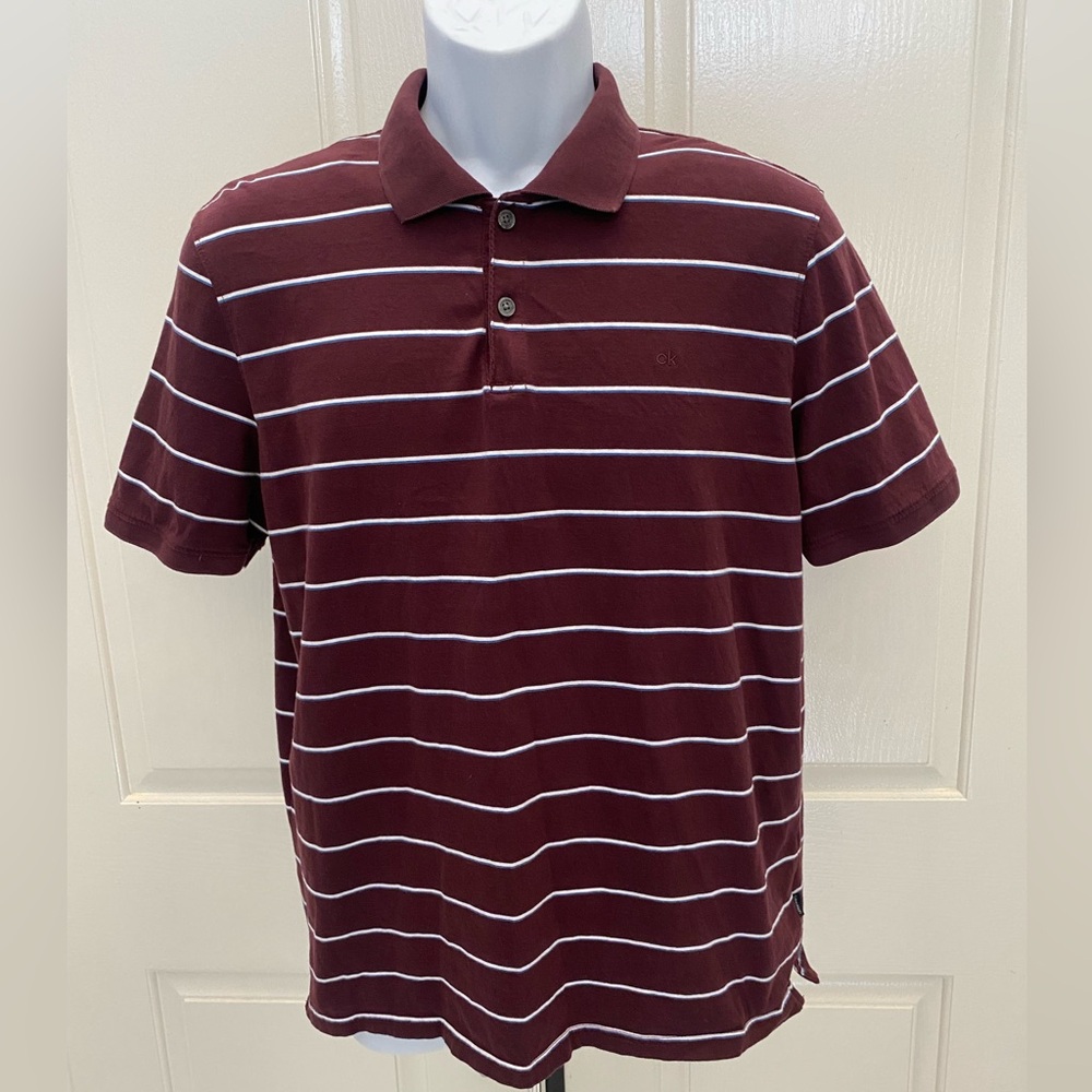Calvin Klein Liquid Touch Burgundy Stripe Polo Short Sz M